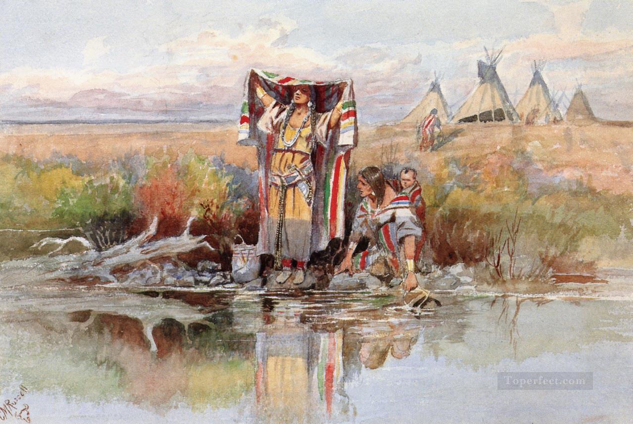 Wasser Mädchen 1895 Charles Marion Russell Indianer Ölgemälde